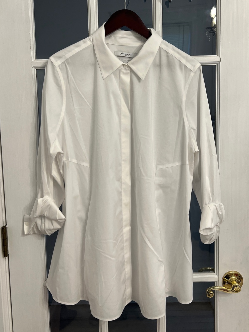 FOXCROFT Women’s White Non Iron Stretch Long Tunic Button Down Shirt Plus 16W